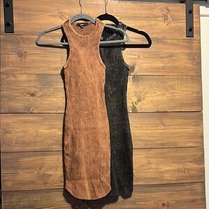 Brown and Black Lulu Bodycon Midi Sheath Dresses
